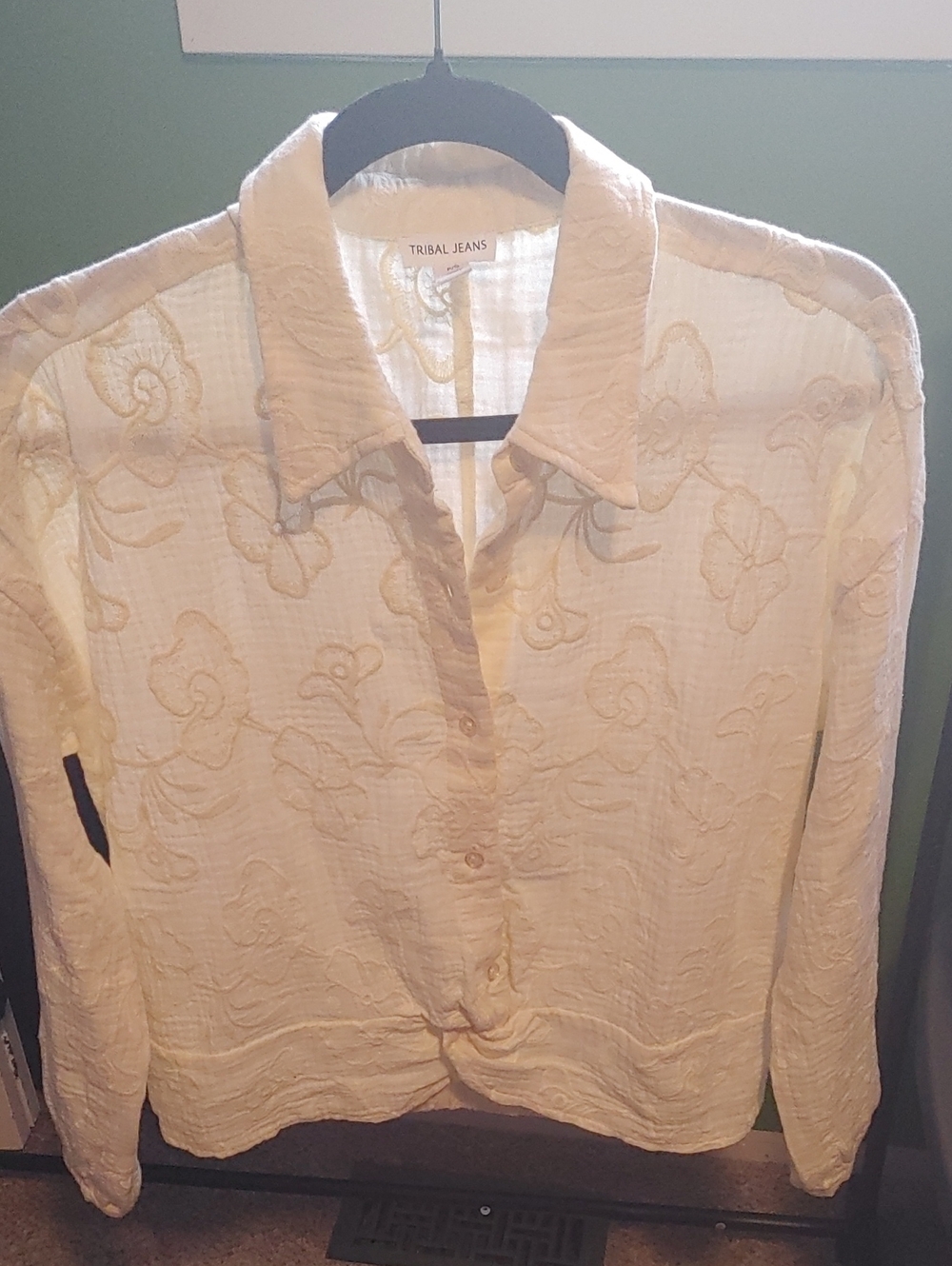 Women's Cream Button-Up Floral Embroidered Shirt